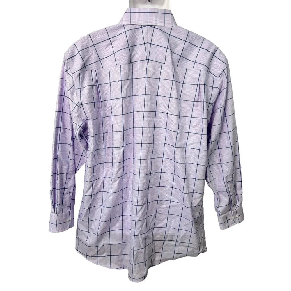 Tasso Elba Purple Navy‎ Plaid Button Up Shirt Men's 16-16.5 Large